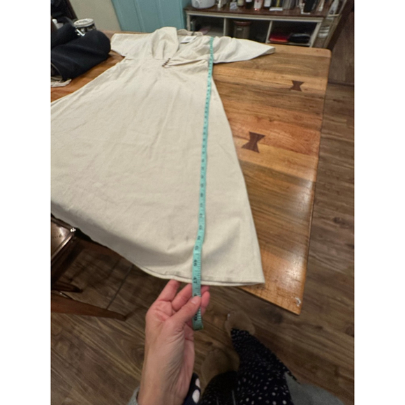 Cider Cream V Neck Flutter Sleeve Midi Dress Linen Blend Large - Picture 13 of 14